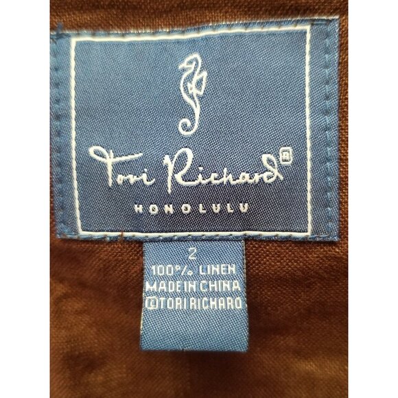 Tori Richard Honolulu Women Linen Embroidered Midi Dress Size 2 Brown Casual - Picture 3 of 8